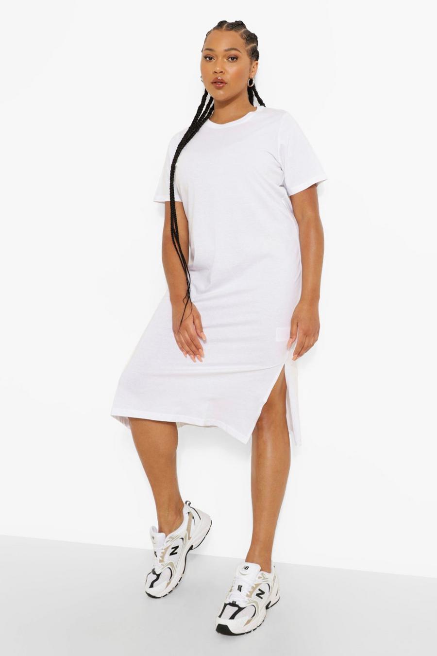 White Plus Jersey Split T-shirt Midi Dress image number 1