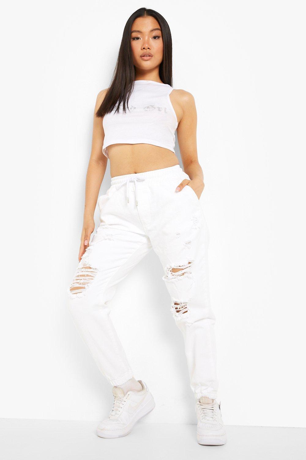 Petite Extreme Distressed Denim Joggers