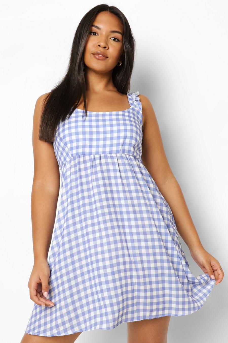 Lilac Plus Gingham Ruffle Strap Smock Dress image number 1