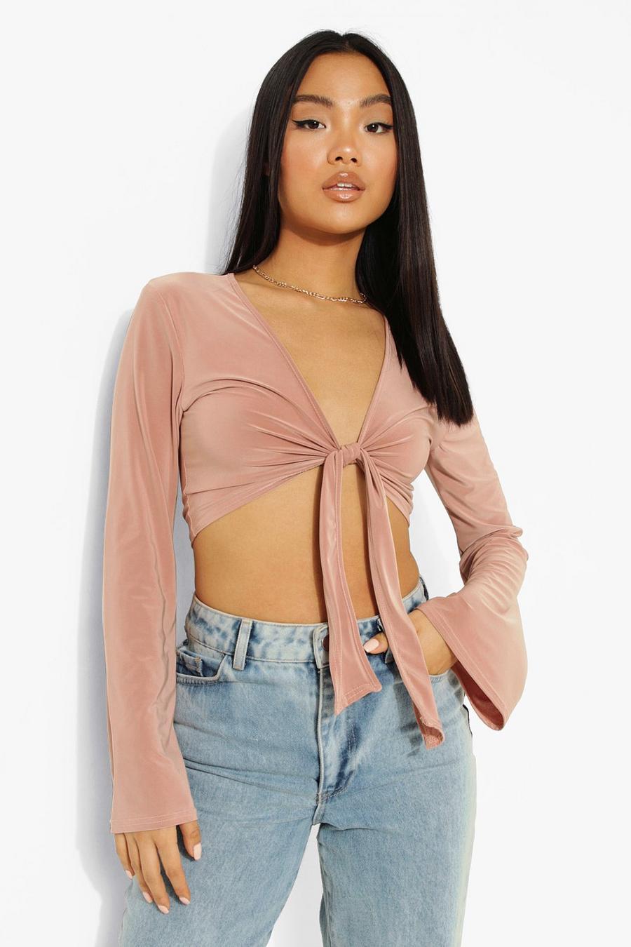 Blush Petite Slinky Knot Flare Sleeve Top image number 1