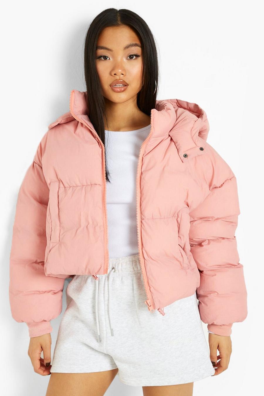 Rose Petite Hooded Oversized Crop Puffer image number 1