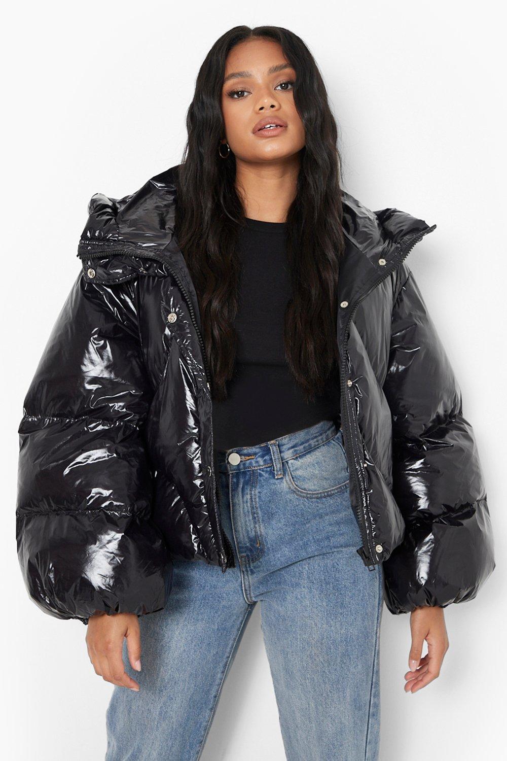 Petite High Shine Oversized Puffer Jacket boohoo USA