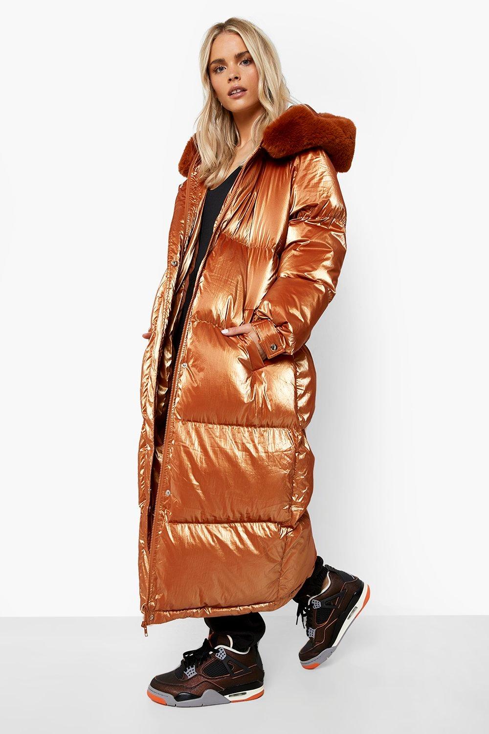 long gold puffer coat