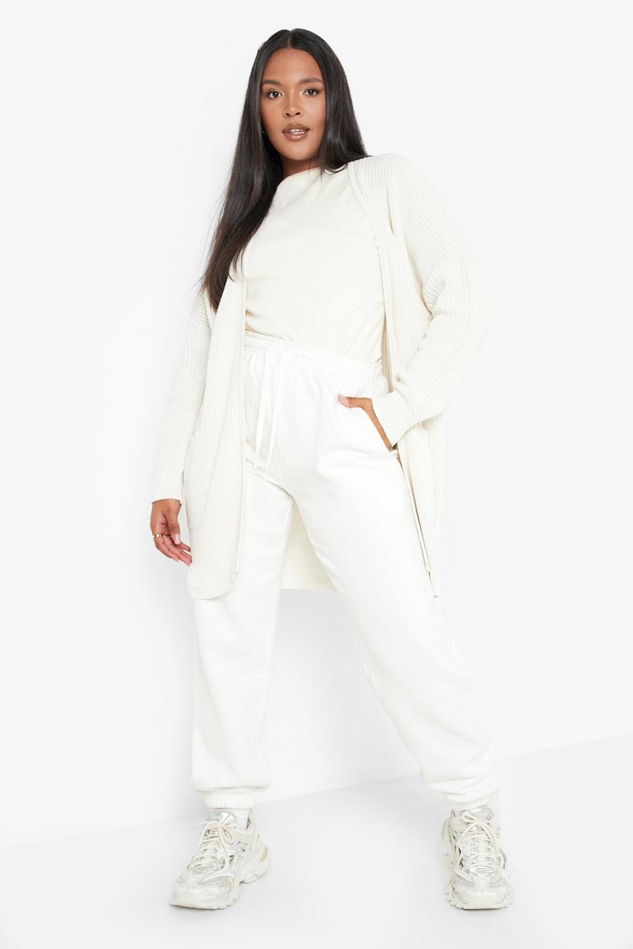 Cardigan Plus Size fil-a-fil in maglia , Ivory image number 1