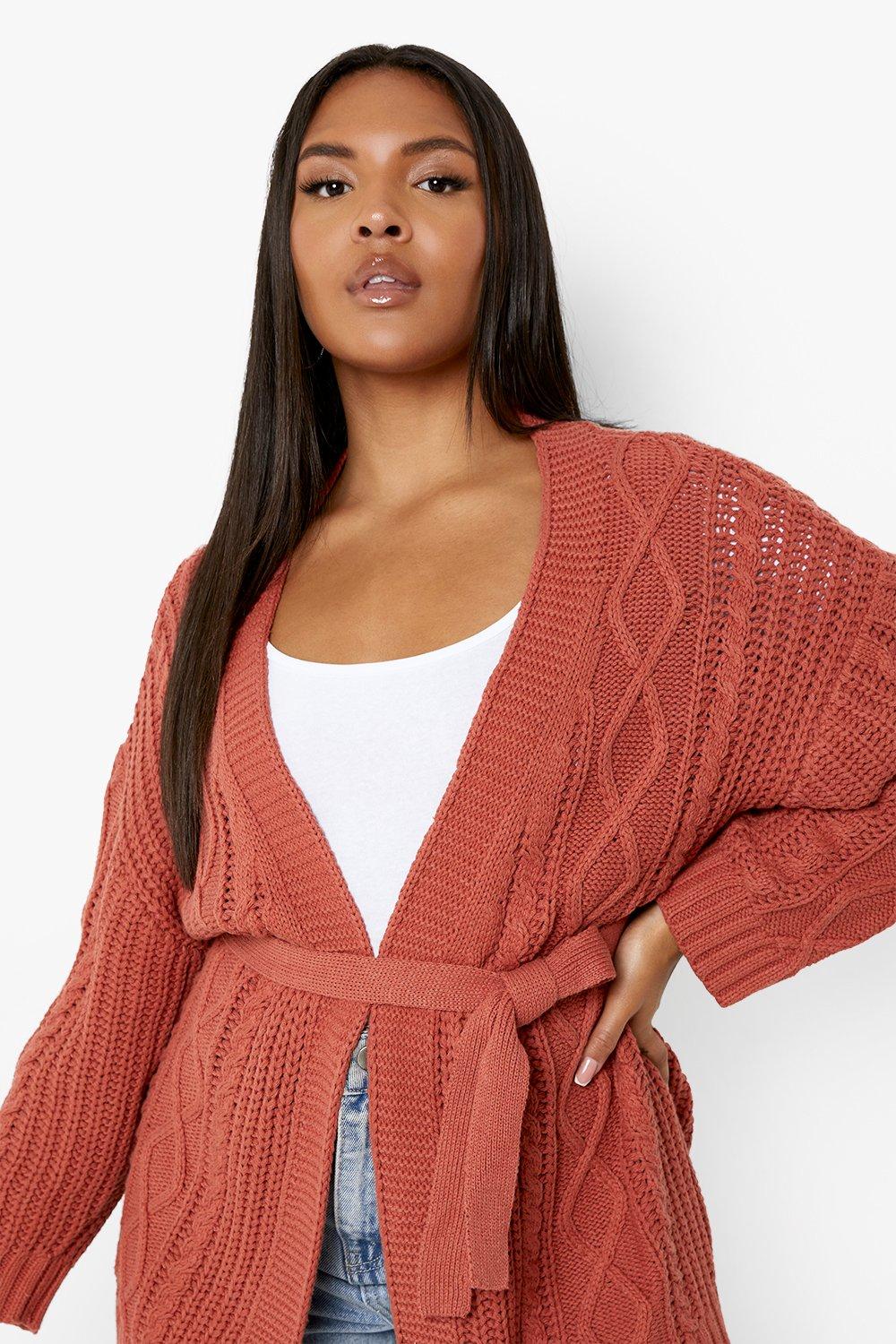 Belted cable 2024 knit cardigan