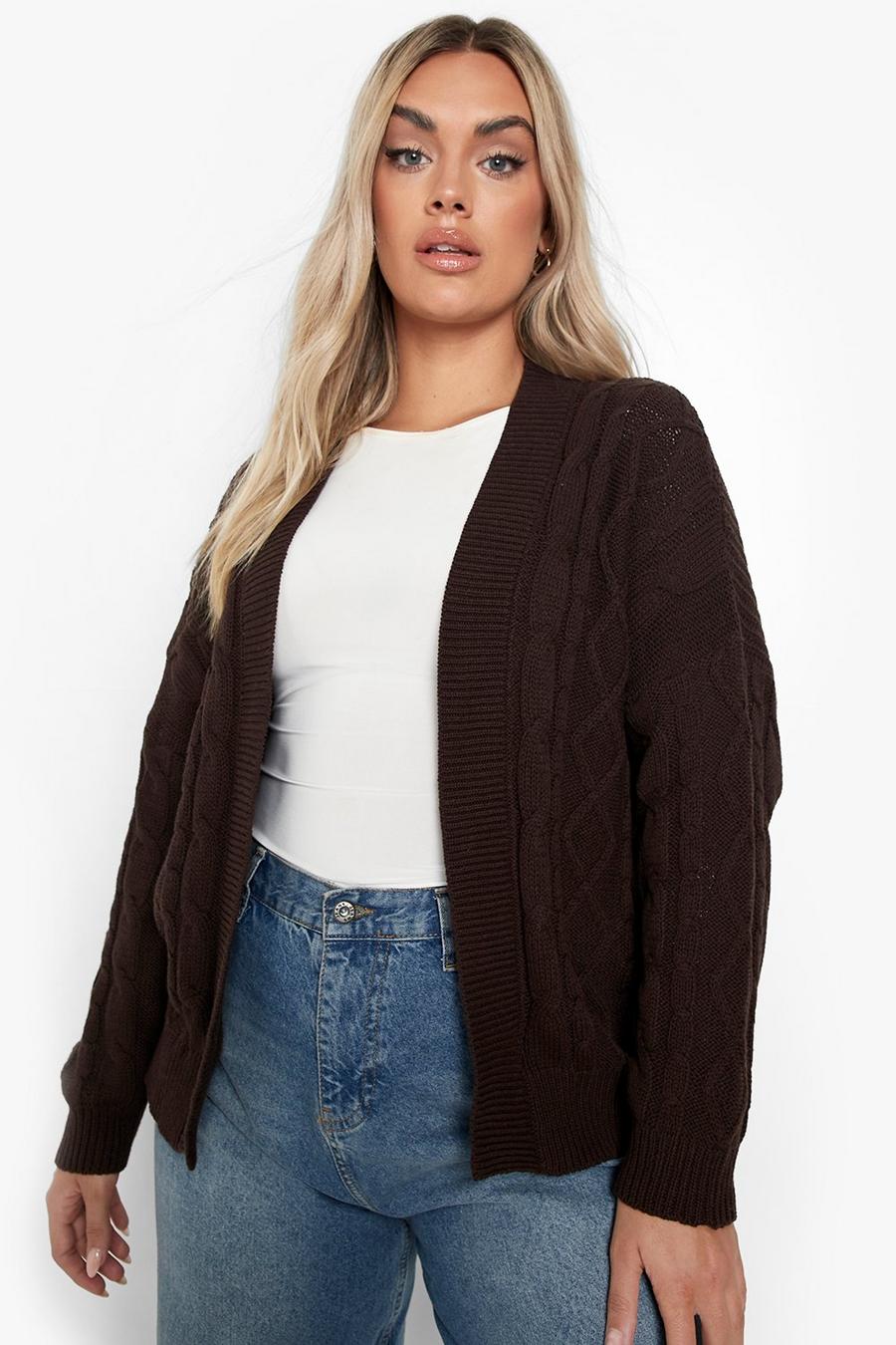 Chocolate Plus Cable Knit Crop Top Cardigan image number 1
