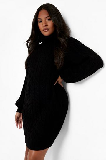 Plus Recycled Cable Knit Sweater Dress black