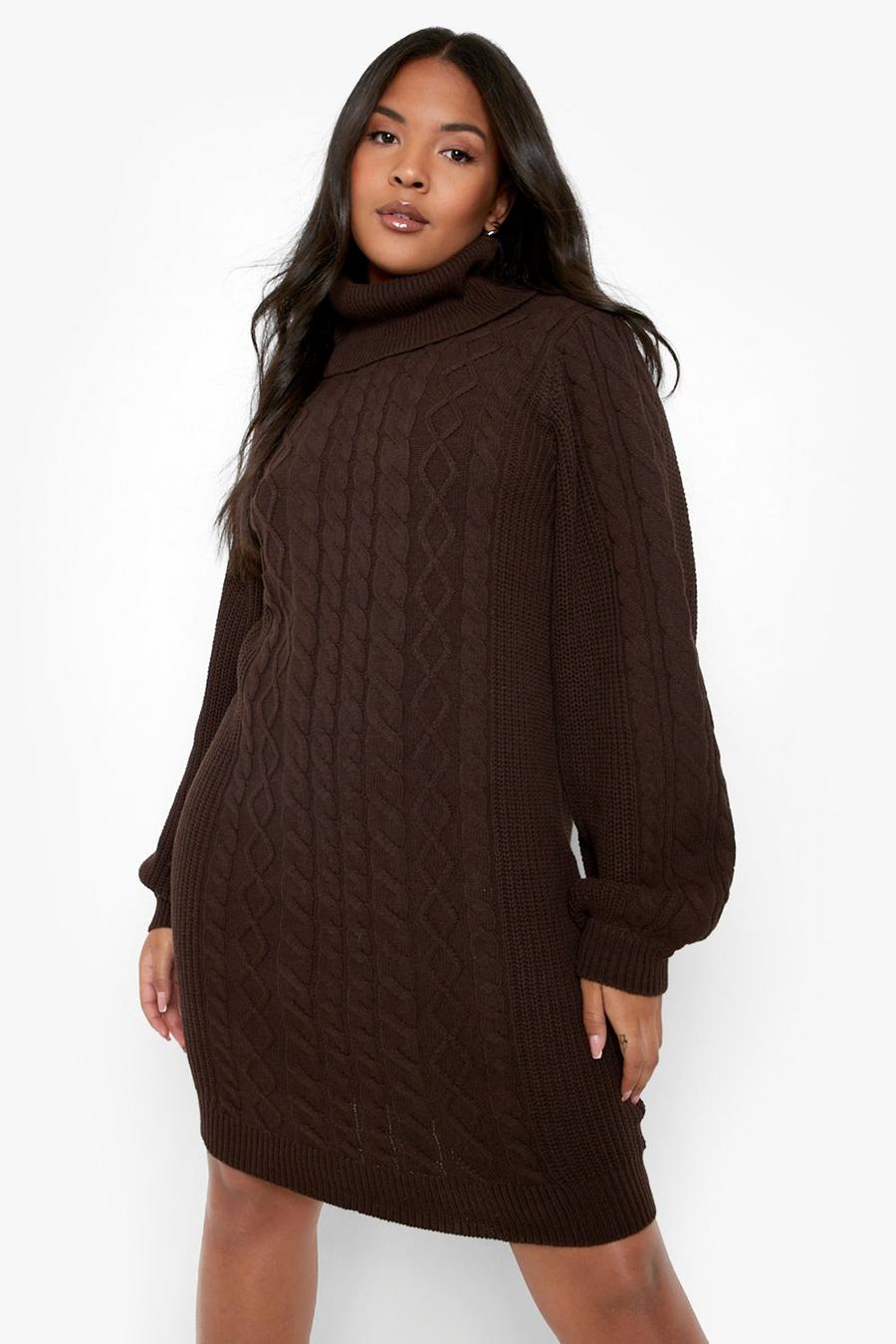 Chocolate brun Plus Recycled Cable Knit Jumper Dress