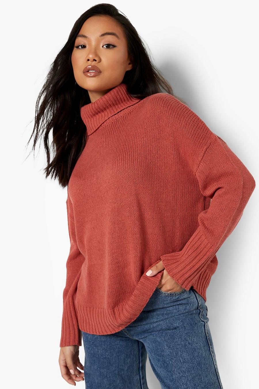 Rust Petite Recycled Turtleneck Sweater image number 1