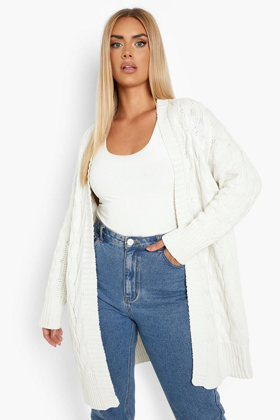 Ivory Plus Edge To Edge Cable Cardigan image number 1
