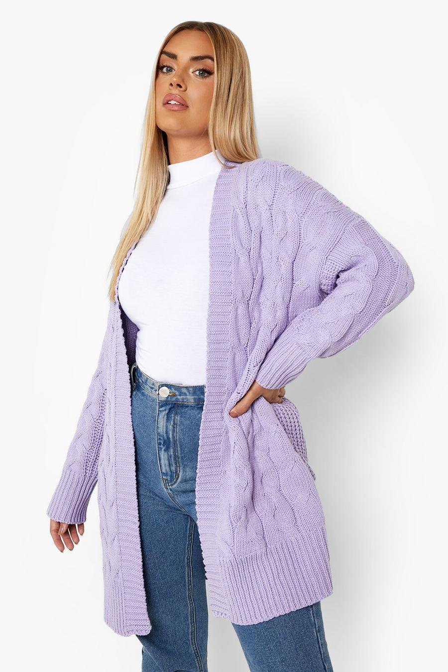 Lilac violet Plus Recycled Edge To Edge Cable Cardigan