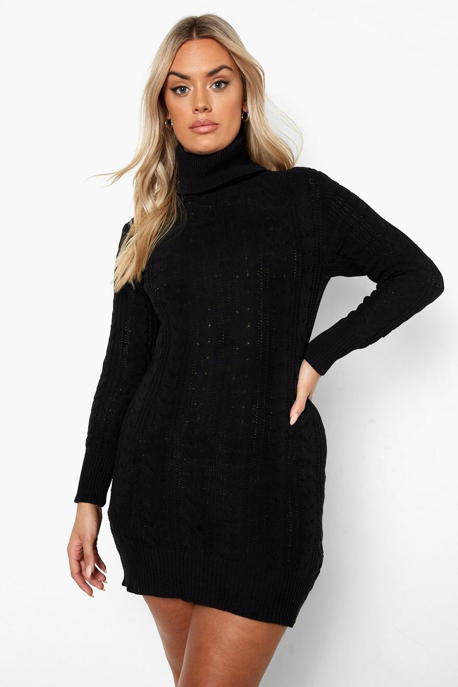 שחור שמלת סוודר בסריגת צמות מבד ממוחזר, מידות גדולות image number 1