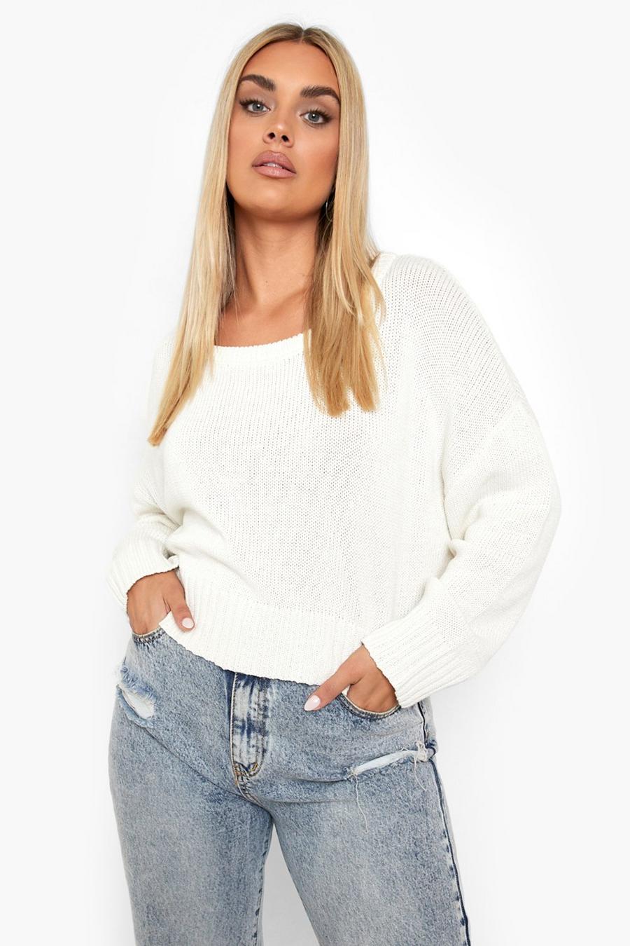 Ivory bianco Plus Recycled Cropped Jumper