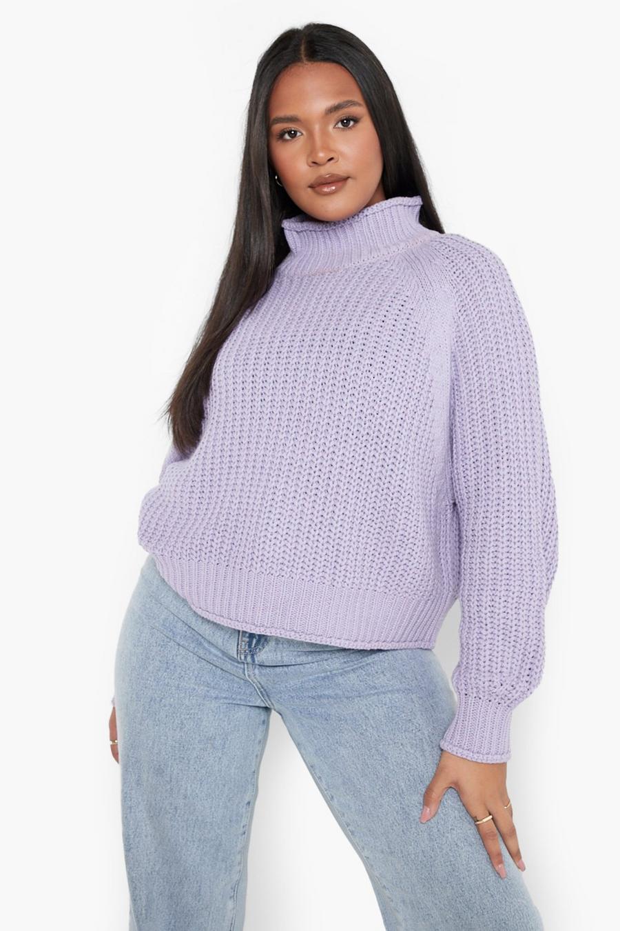 Lilac Plus High Neck Chunky Jumper image number 1