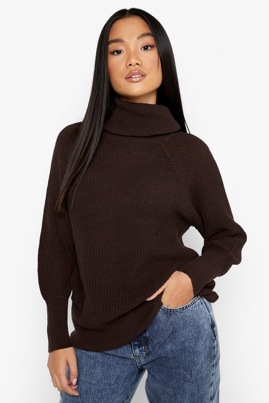 Chocolate Petite Recycled Turtleneck Sweater image number 1