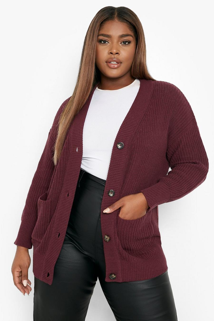 Berry rouge Plus Gerecyclede Baggy Cardigan image number 1