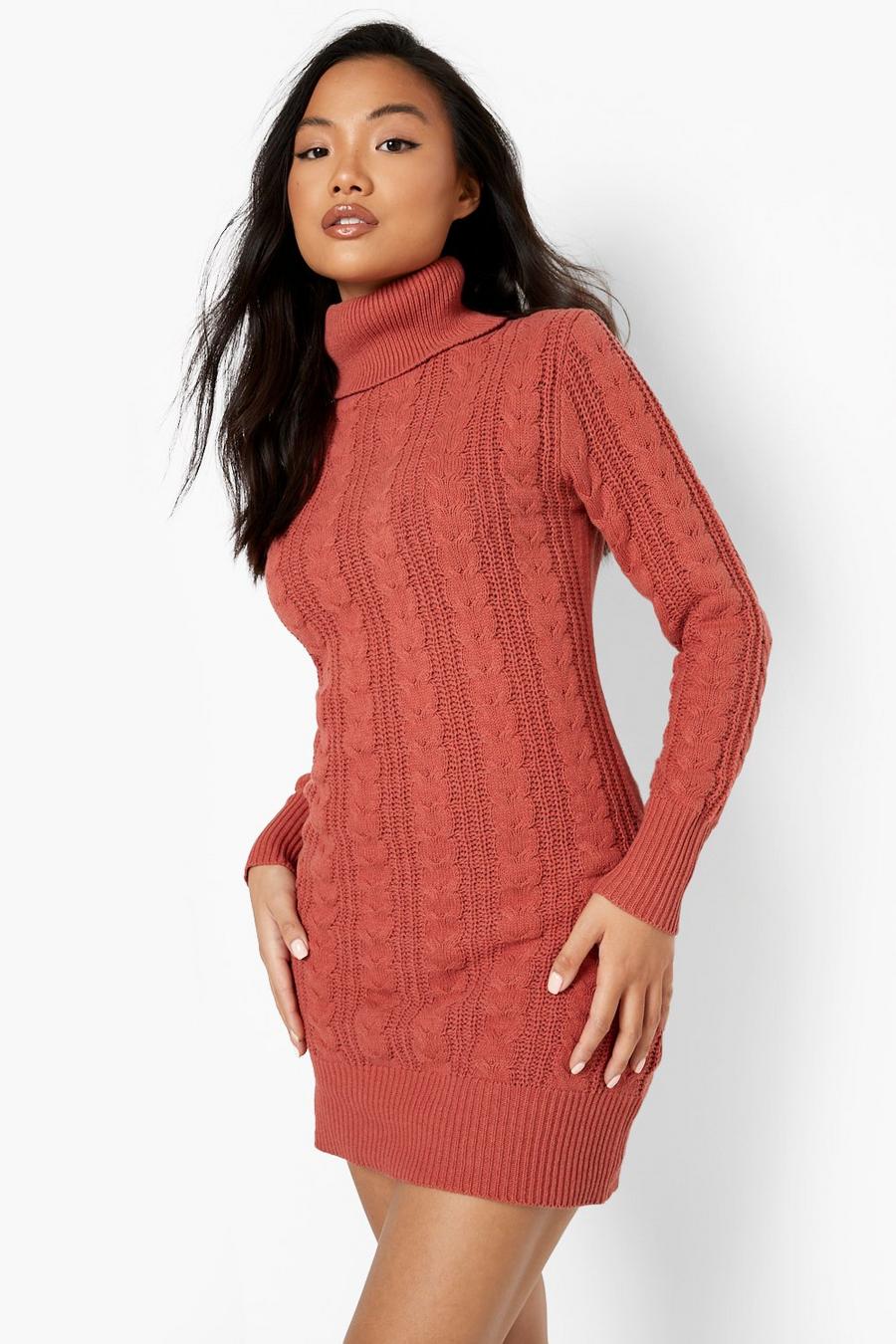 Rust orange Petite Recycled Cable Knit Jumper Dress