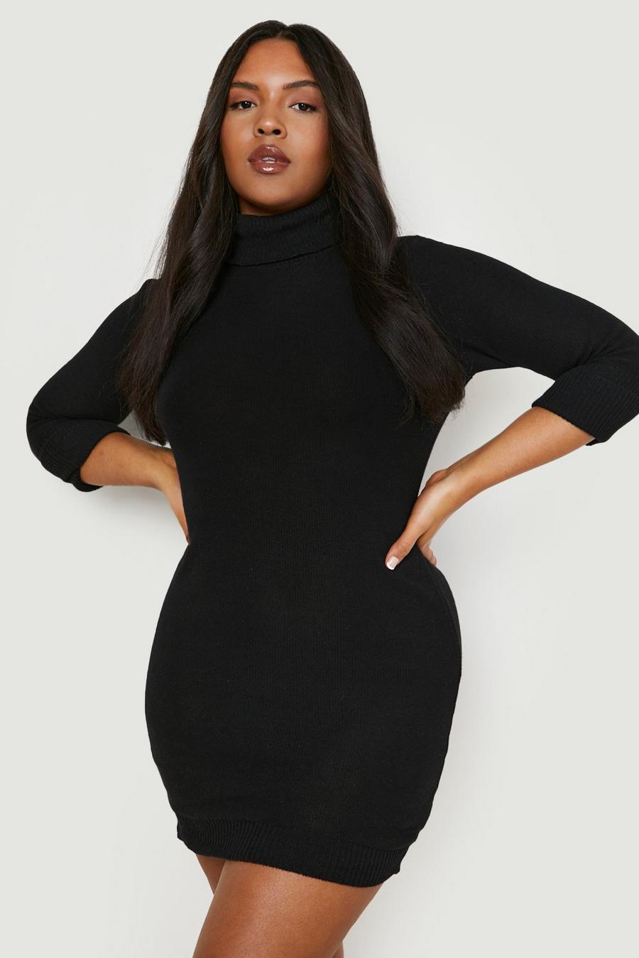 Black Plus Recycled Turtleneck Knitted Mini Dress image number 1