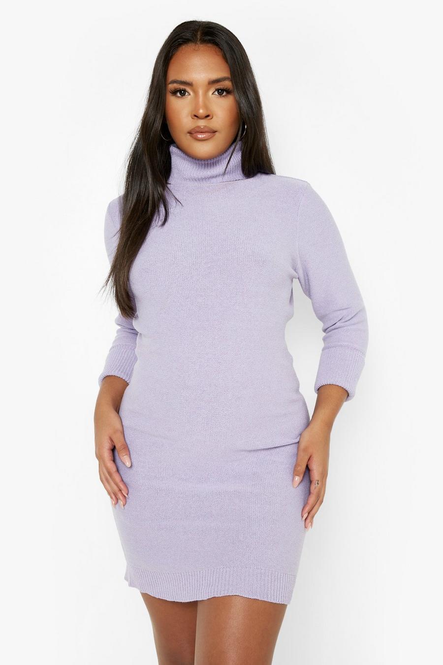 Lilac Plus Roll Neck Knitted Mini Dress image number 1