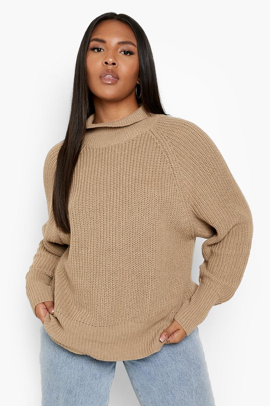 Camel beige Plus Recycled Roll Neck Jumper