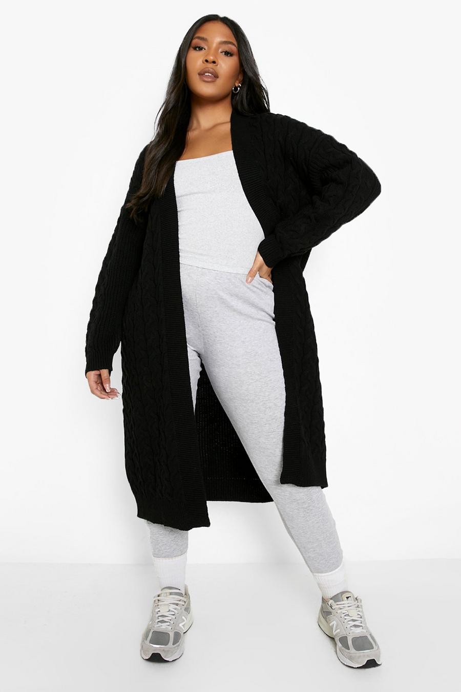 Black Plus Recycled Cable Maxi Cardigan image number 1