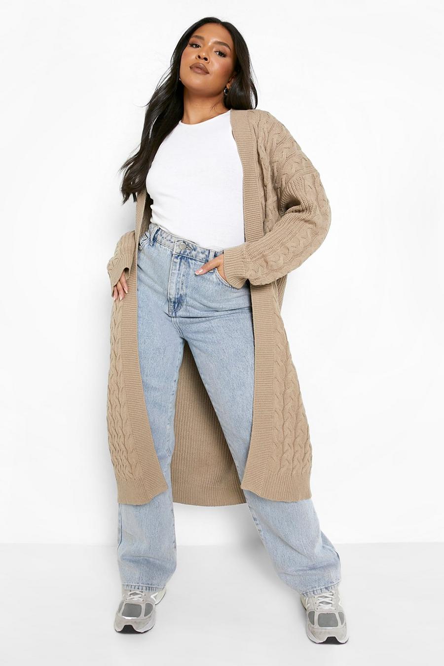Camel beis Plus Recycled Cable Maxi Cardigan