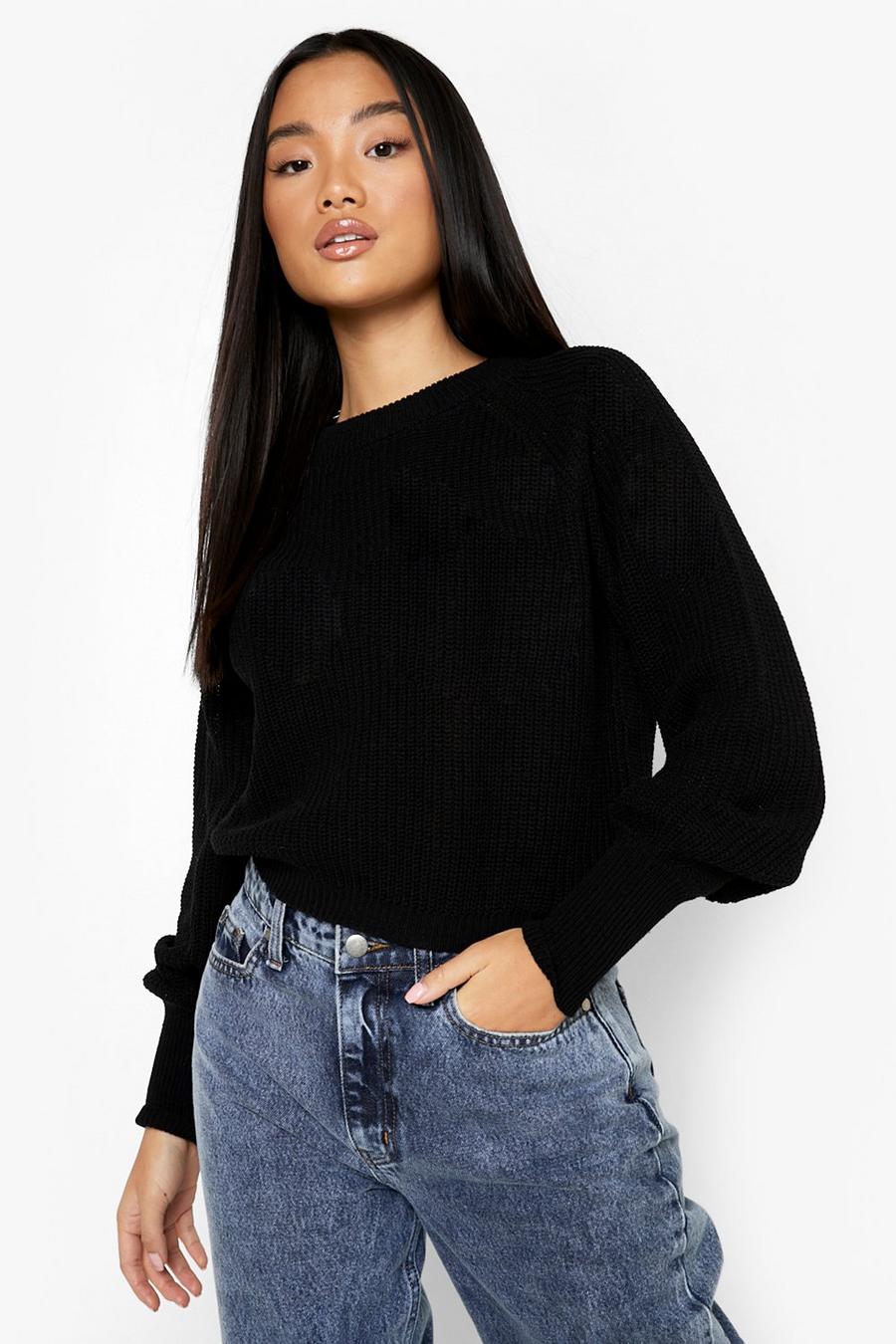 Black Petite Recycled Crop Sweater image number 1