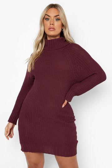 Plus Turtleneck Sweater Dress berry
