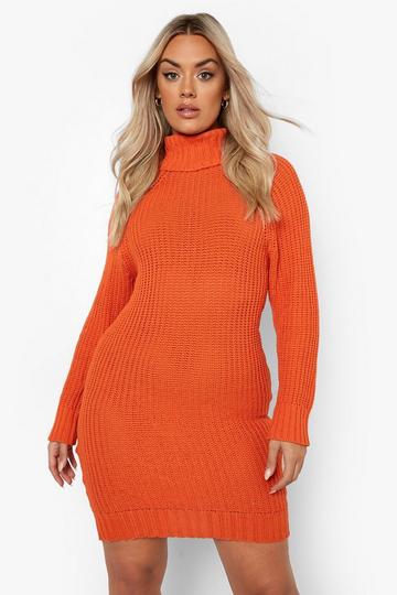 Plus Turtleneck Sweater Dress rust