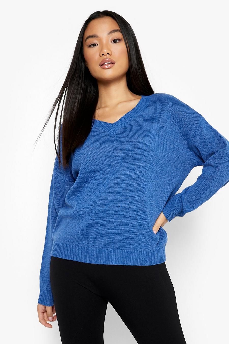 Navy Petite Recycled V Neck Sweater image number 1