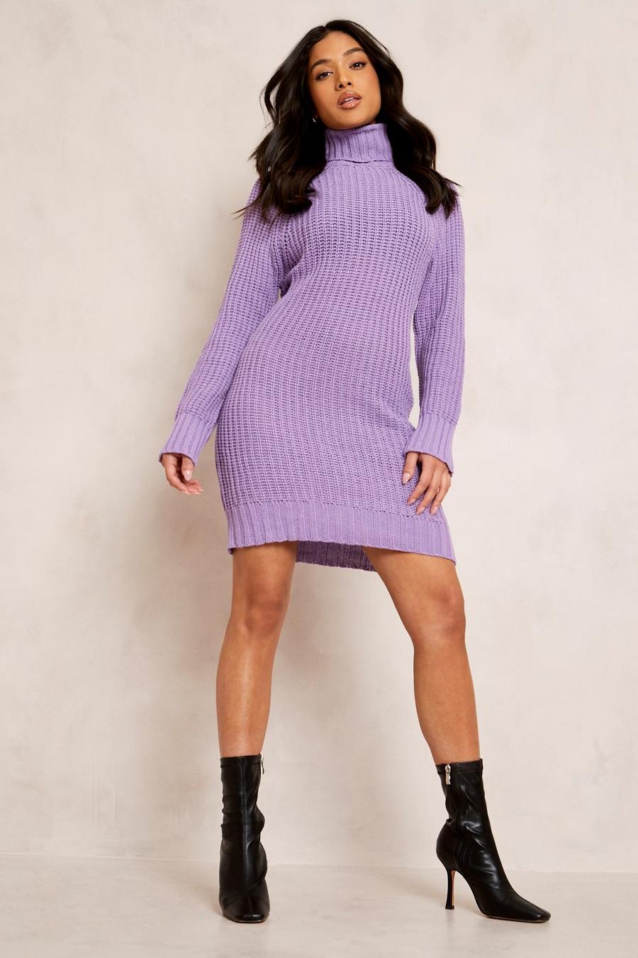 Lilac purple Petite Recycled Roll Neck Jumper Dress