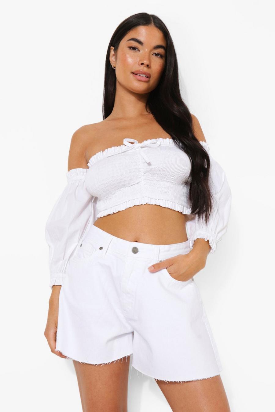 White Petite Floaty Jean Short image number 1