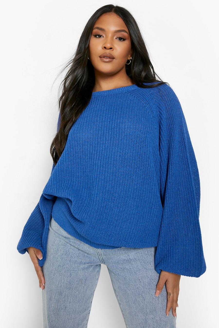 Navy Plus Recycled Balloon Sleeve Sweater