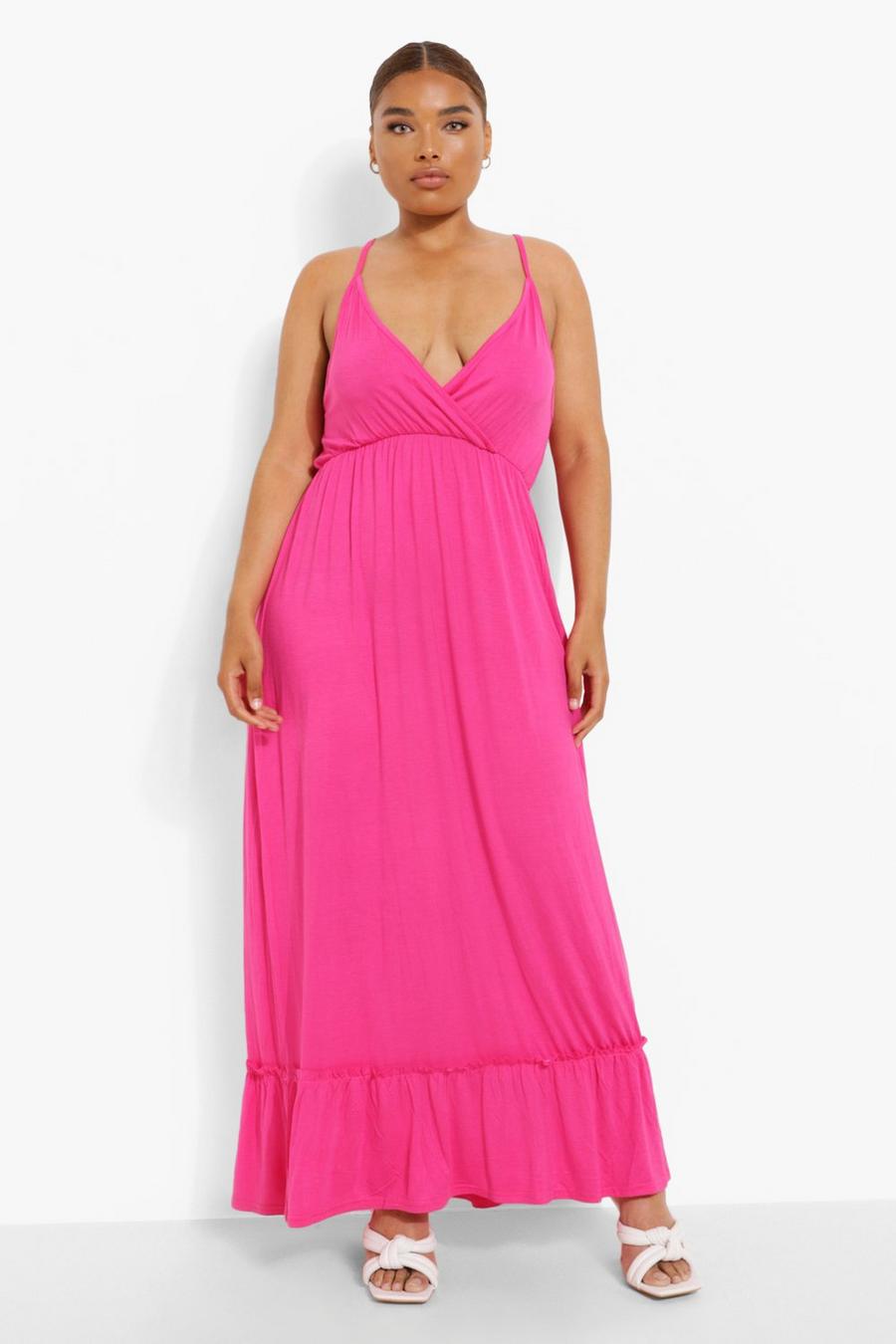 Hot pink Plus Strappy Tiered Maxi Dress image number 1