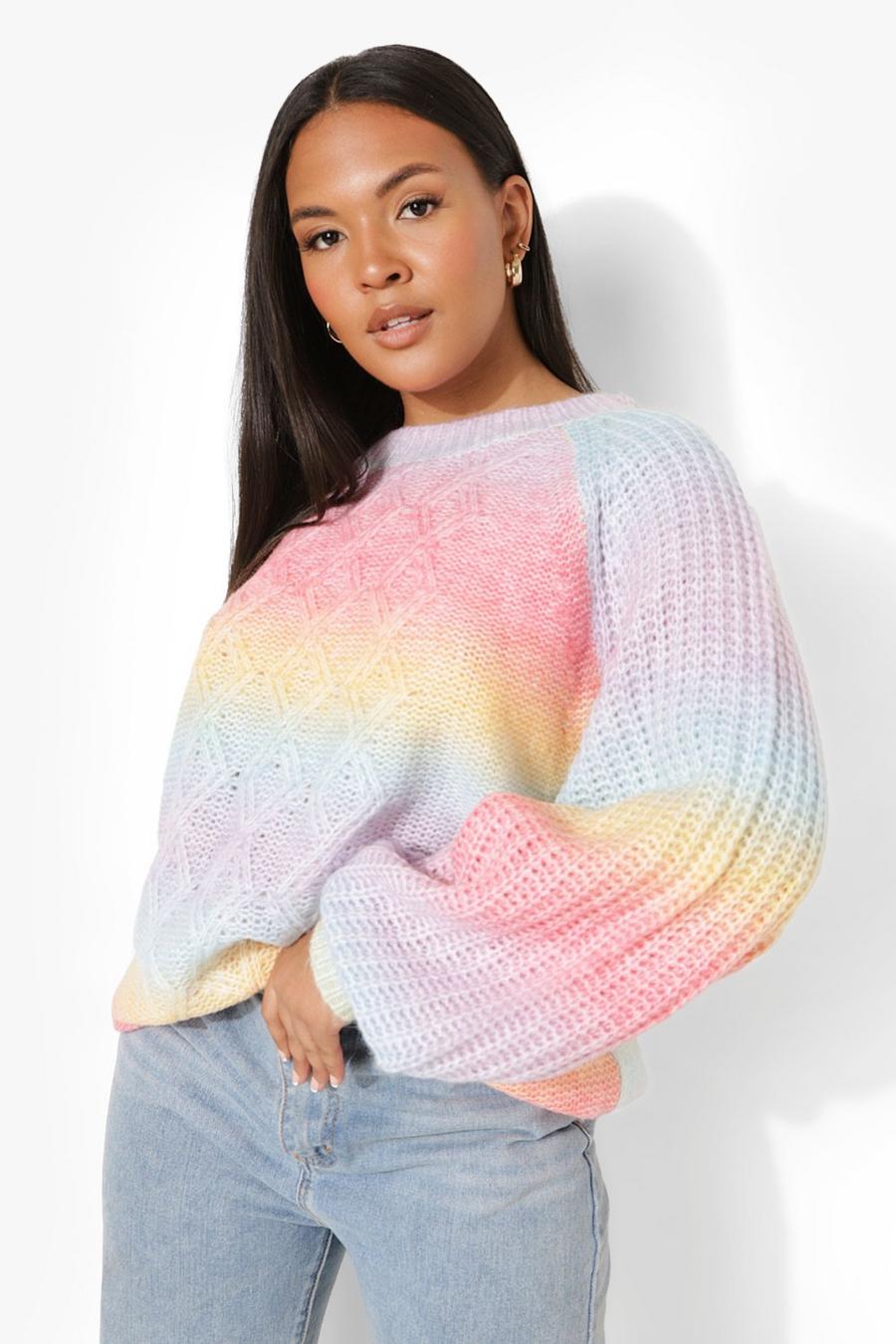 Multi Plus Ombre Fluffy Knit Cable Knit Sweater image number 1