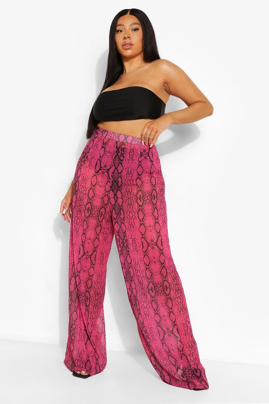 Grande taille - Pantalon de plage imprimé serpent, Bright pink image number 1