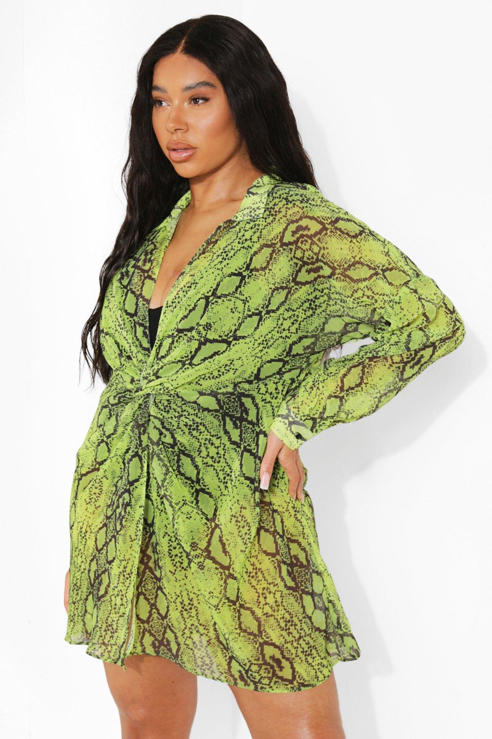 Plus Neon Snake Twist Beach Dress boohoo USA