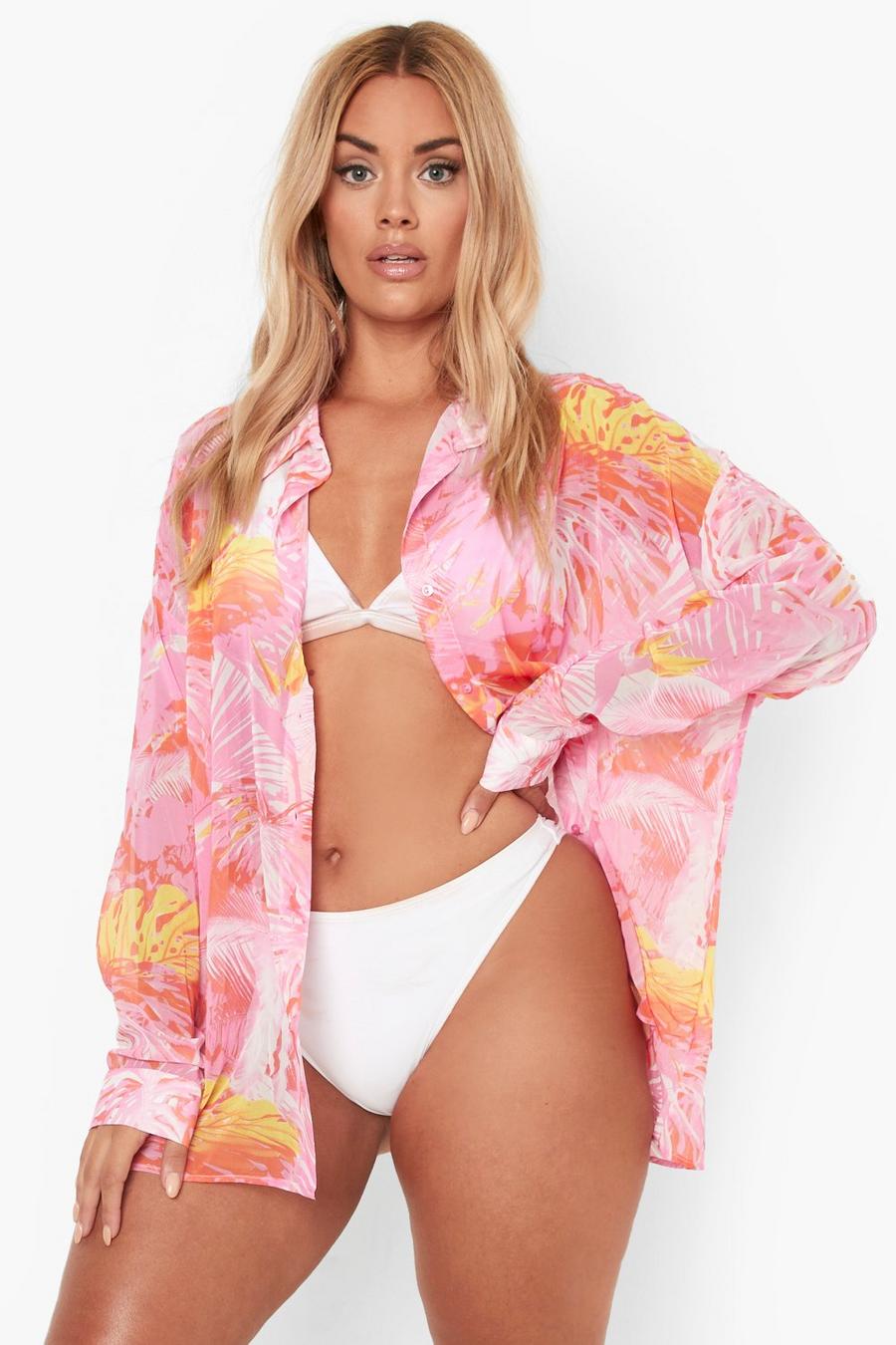 Bright pink Plus Tropical Beach Shirt image number 1