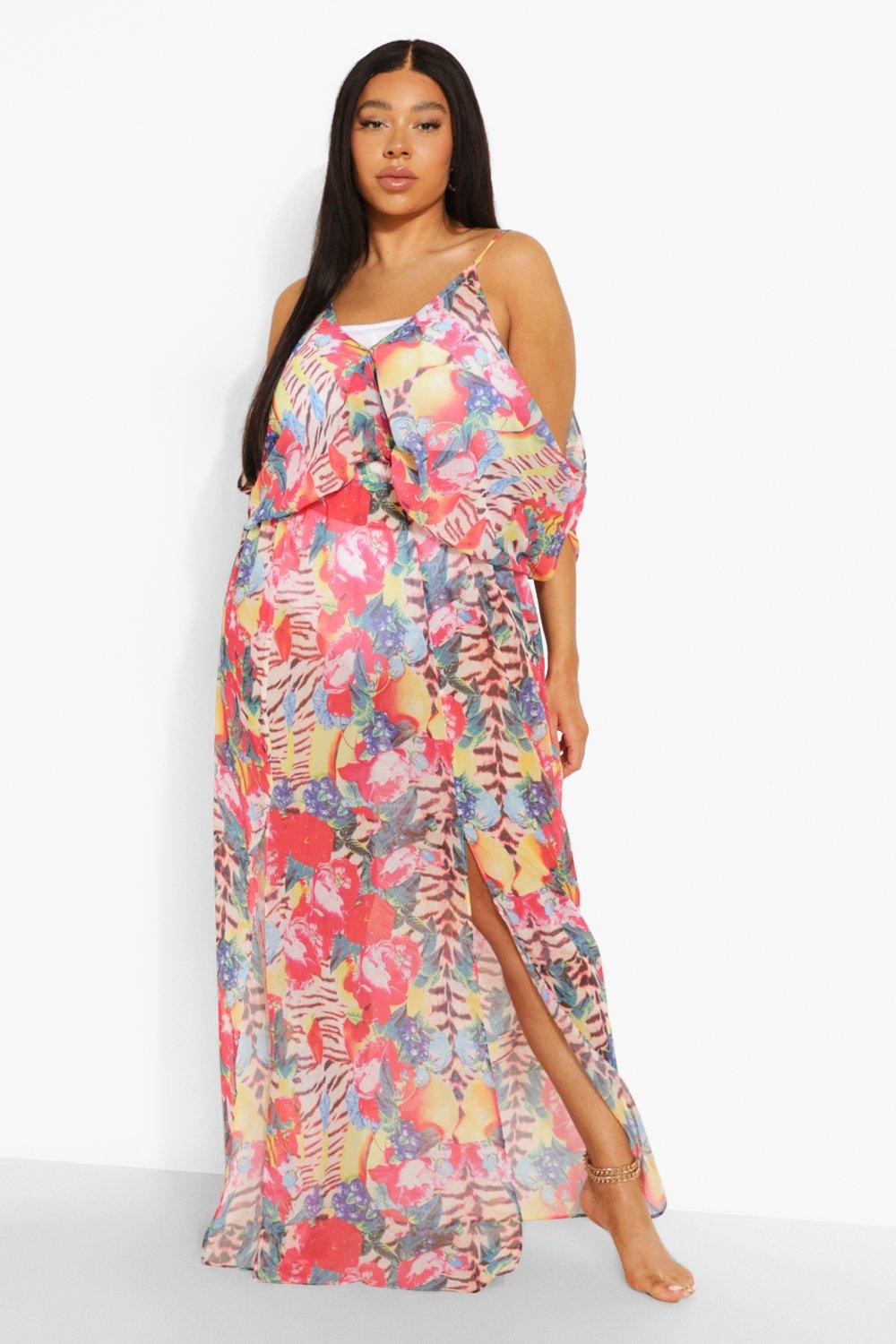 Women's Plus Animal Tropical Beach Maxi Dress | UK