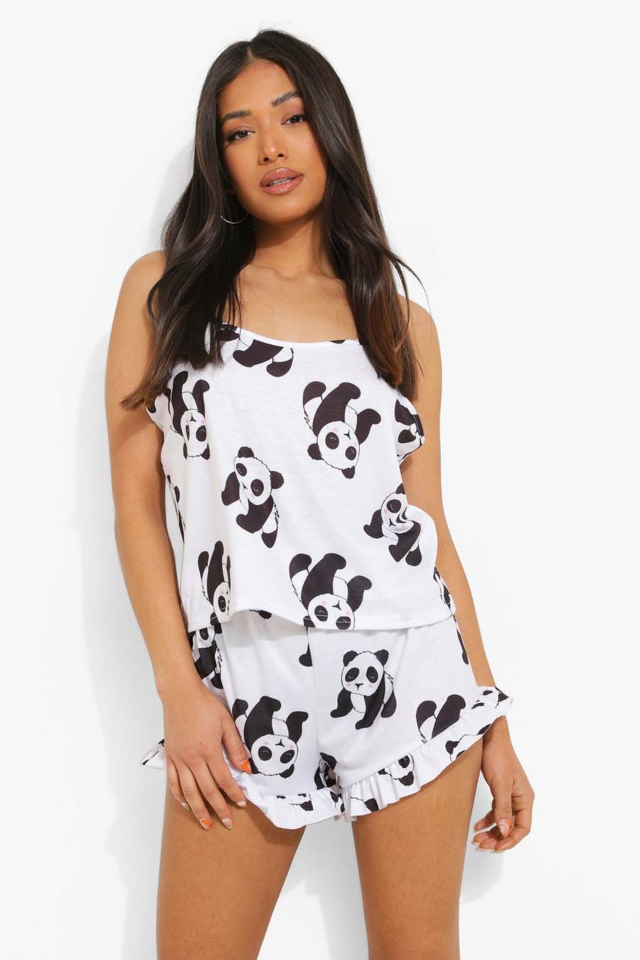  Set pijama con canotta e logo con panda Petite, Bianco image number 1