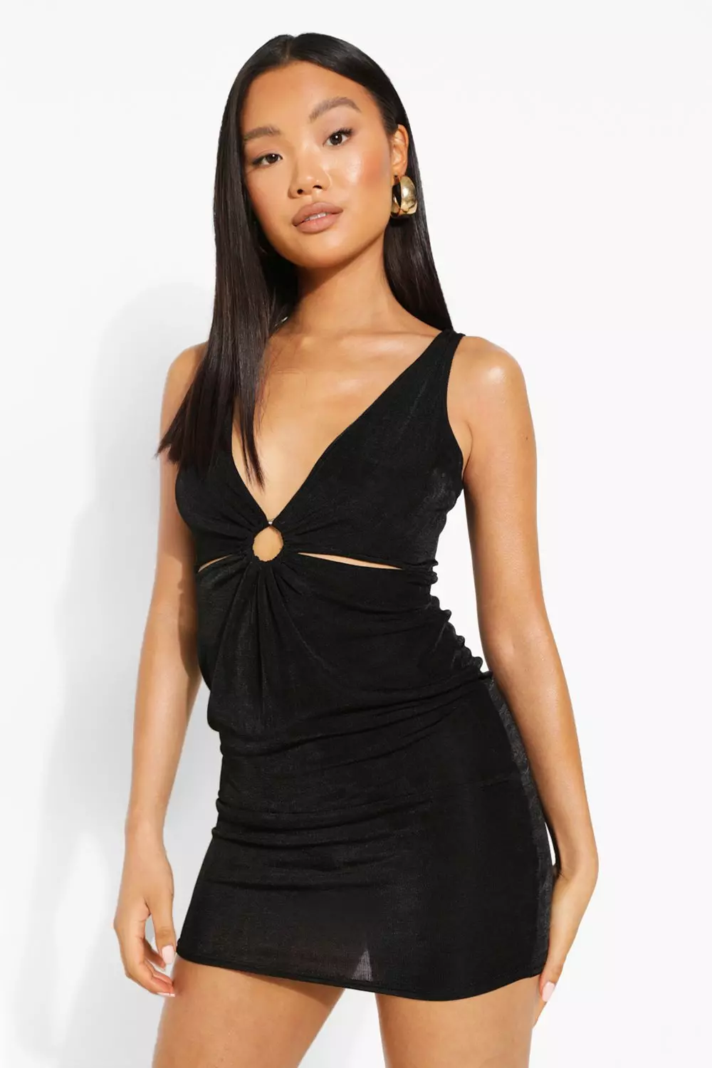 Petite Textured Slinky O Ring Mini Dress Boohoo