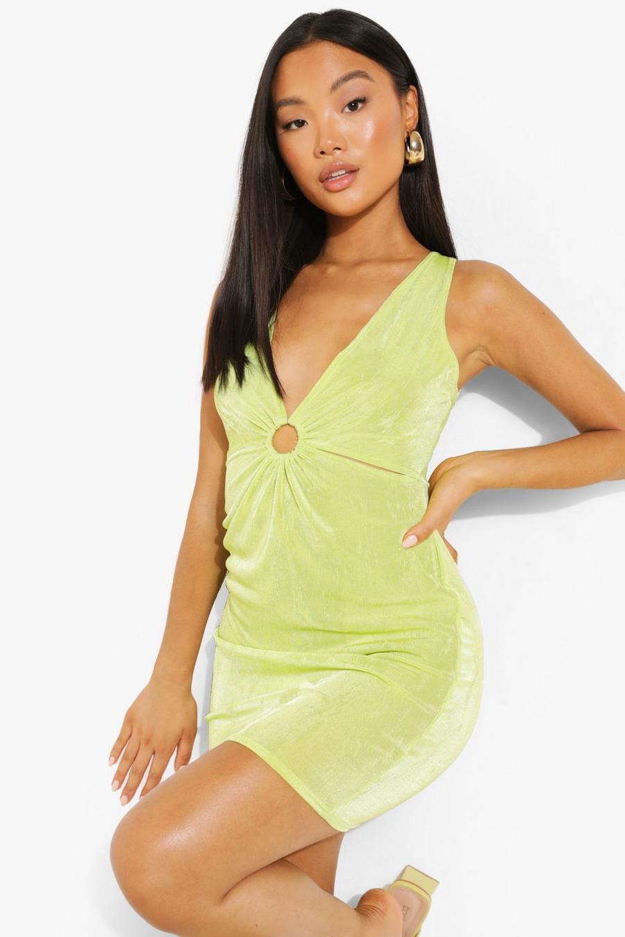 Lime Petite Textured Slinky O Ring Mini Dress image number 1