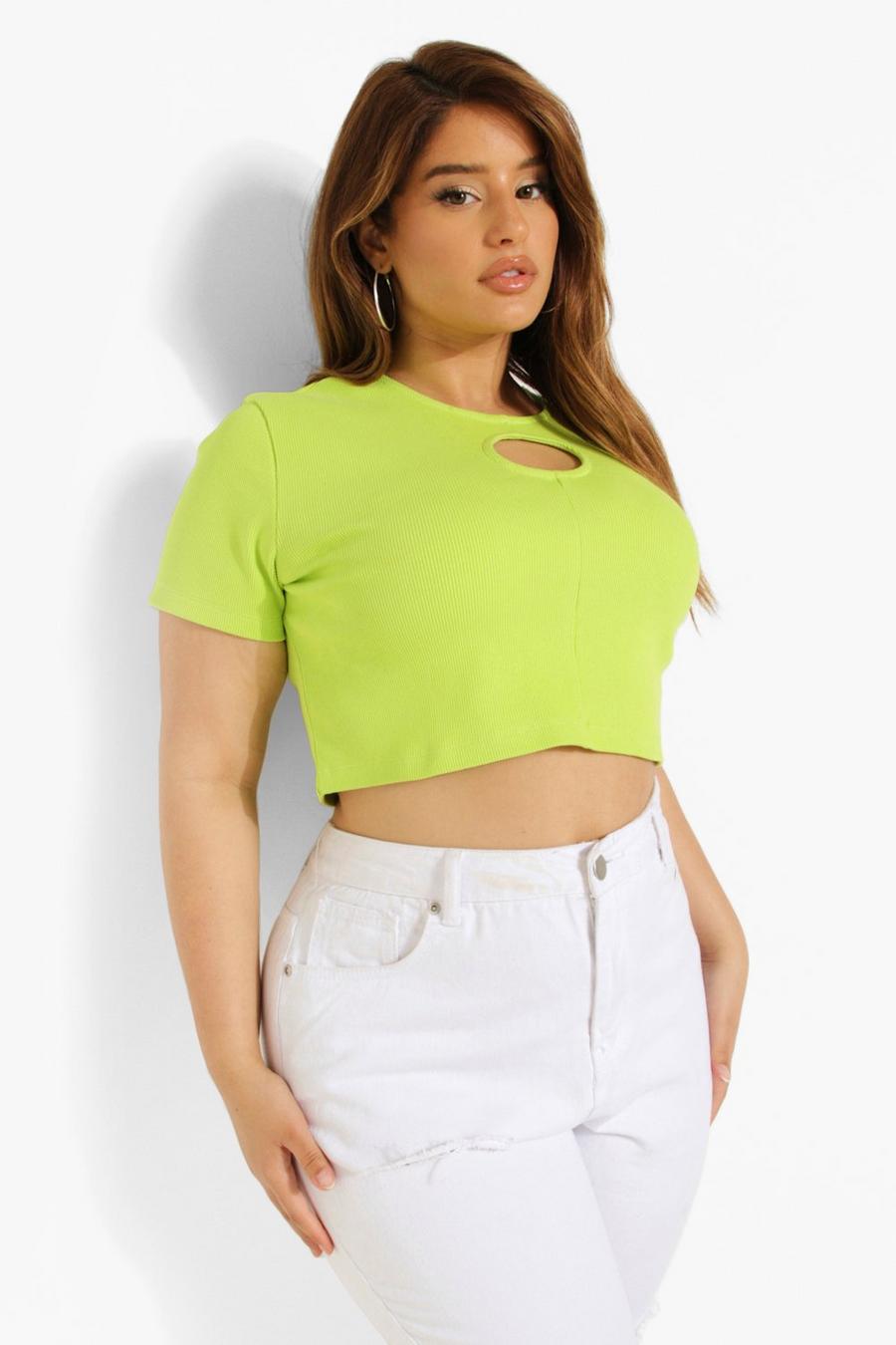 Lime Plus Ribbed Key Hole Crop Top image number 1