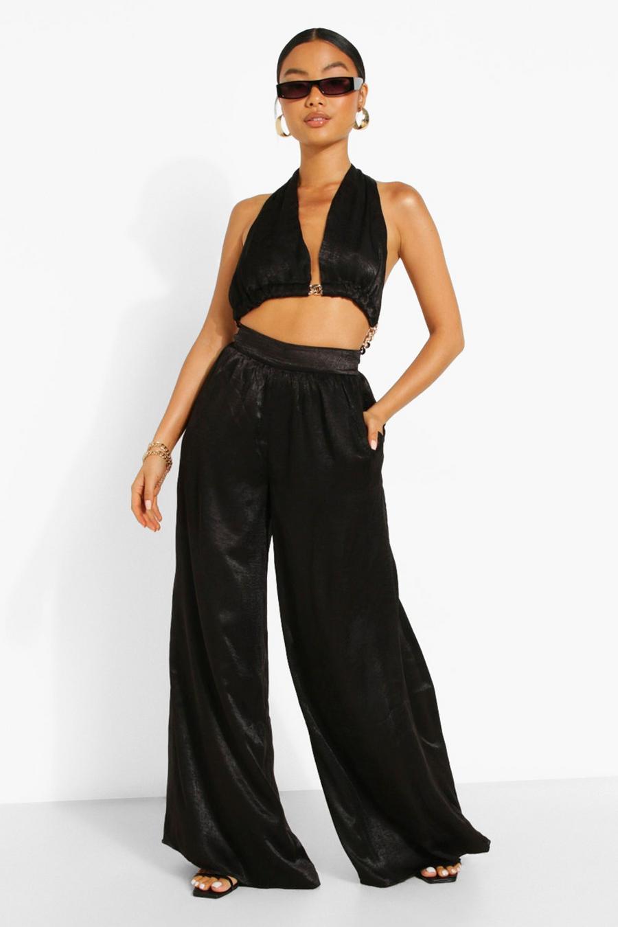 Black Petite Extreme Wide Leg Woven Trouser image number 1