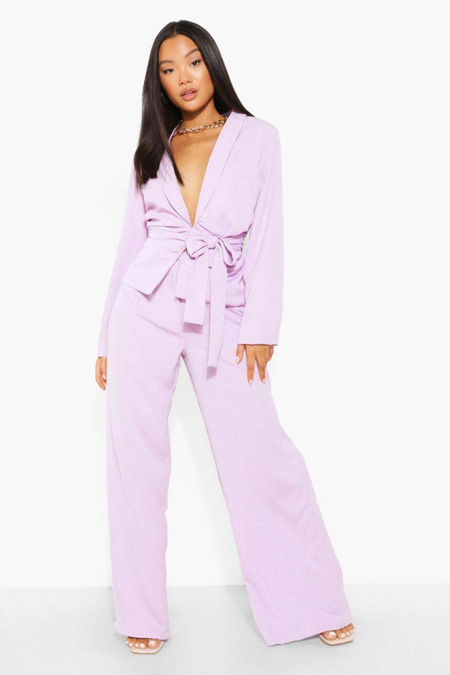 Lilac Petite Wrap Front Blazer And Pants Set image number 1