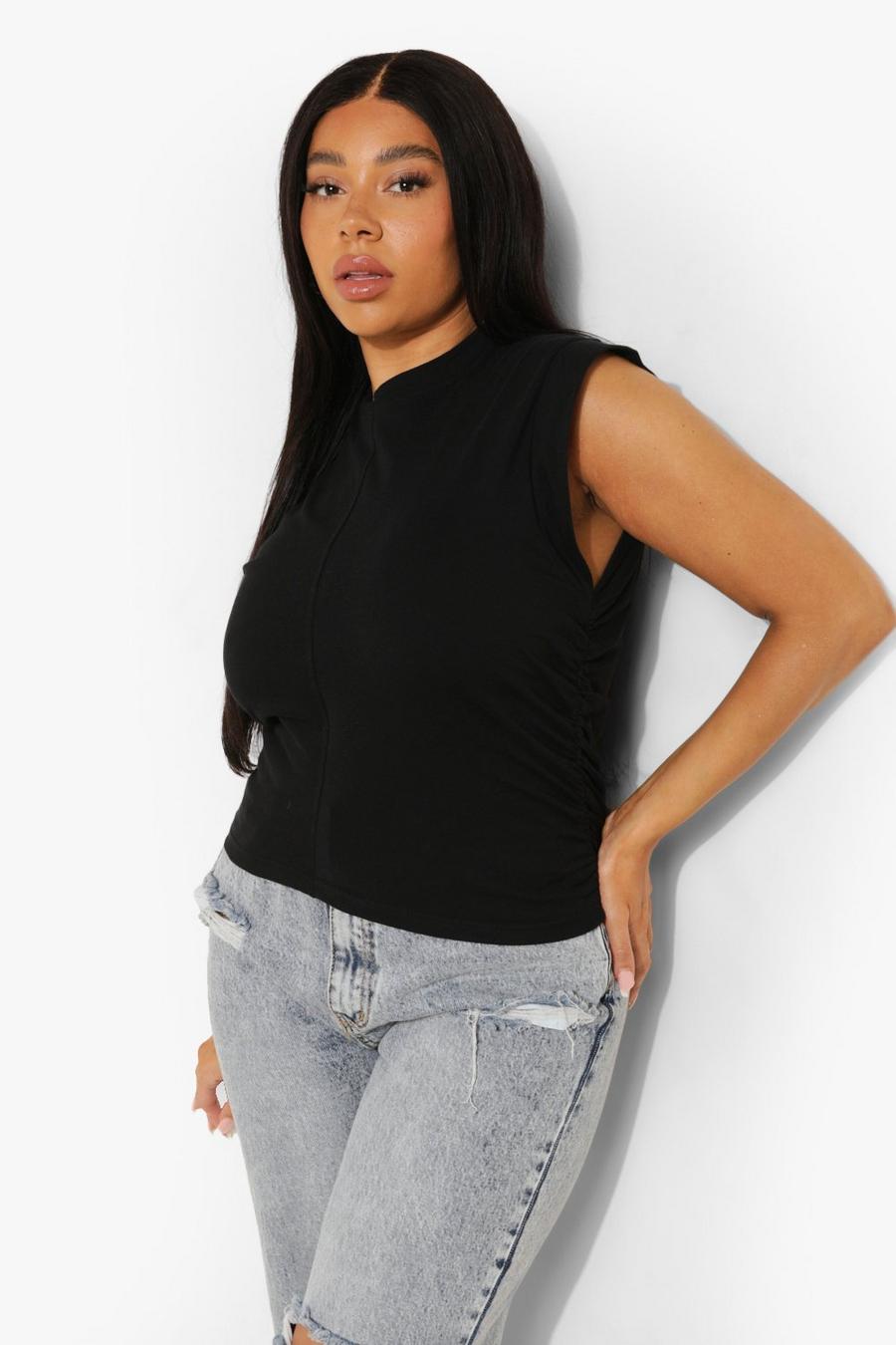 Black Plus Ruched Side Sleeveless T-shirt image number 1