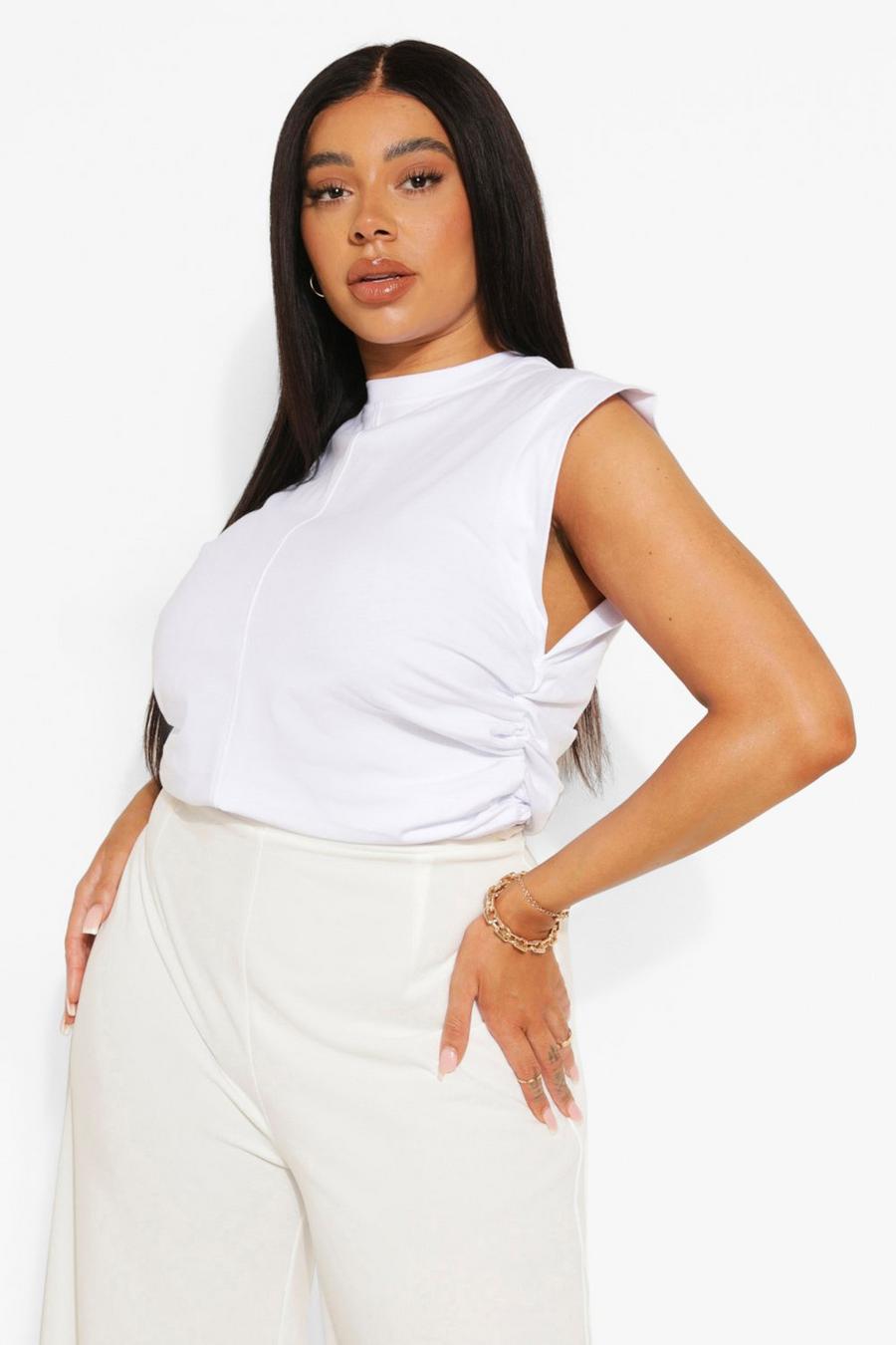 White Plus Ruched Side Sleeveless T-shirt image number 1