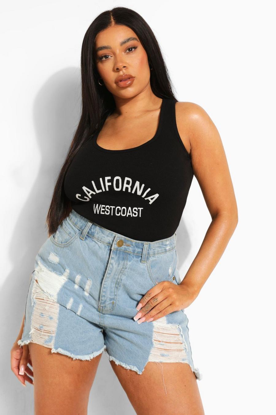 Black Plus California Embroidered Tank Top image number 1