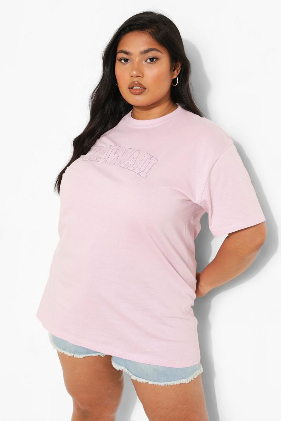 T-shirt Plus Size Hawaii con ricami, Lilac image number 1