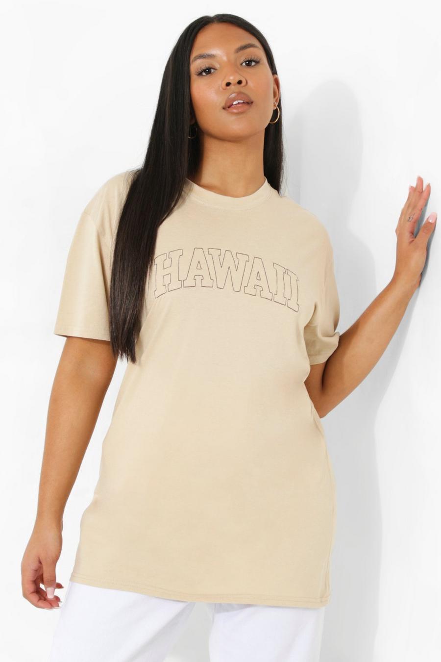 T-shirt Plus Size Hawaii con ricami, Stone image number 1